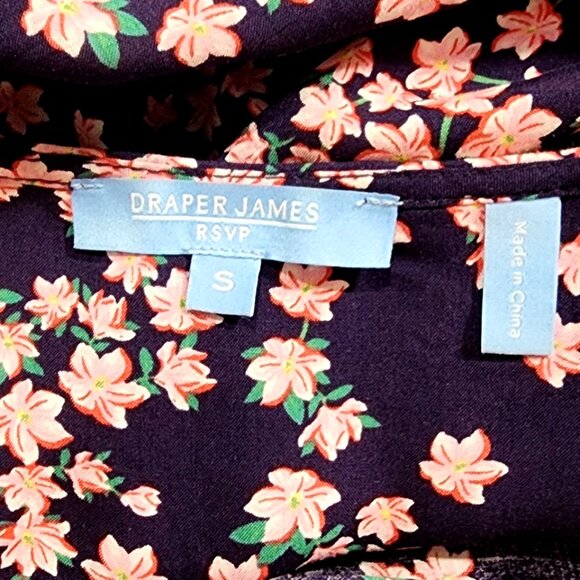 Draper James RSVP Silky Side Buttons Top Floral Sleeveless Navy Pink - Picture 6 of 8